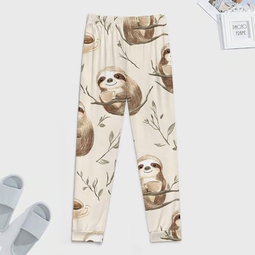 Sloth Drinking Coffee On Branches Men's Pajama Bottoms Sleep Lounge Soft Comfy Pants Sleepwear4