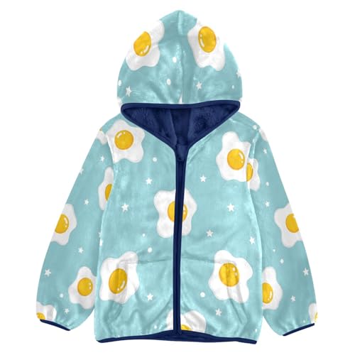 Fried Eggs on Blue Background Toddler Fleece Jacket Girl Boys Hooded Fleece Jacket Coat Warm Outwear Zip-up 3-10T