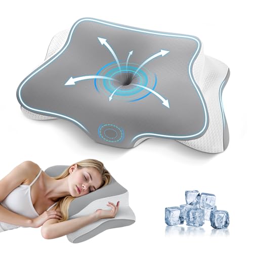 JINXIA Almohada de Espuma viscoelástica, Almohada Cervical para el Dolor de Cuello y Hombros, Soporte Cervical ortopédico y ergonómico para quienes Duermen de Lado, Boca Arriba o Boca Abajo, Gris