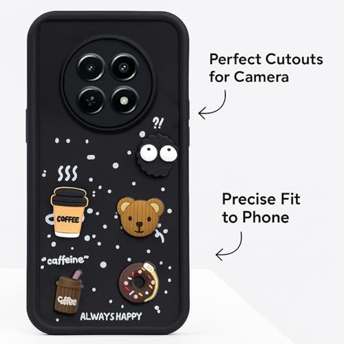 Image of COLORflow Back Cover Compatible with Realme 13 Pro 5G / 13 Pro Plus 5G | Cute Fun Cartoon 3D Ball Coffee Silicone Case (Black) | Designer Camera and Body Protected Back Cover