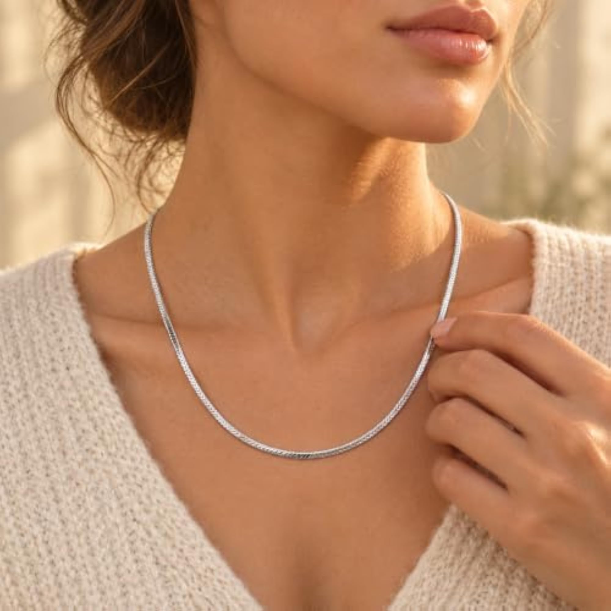 Unisex 925 Sterling Silver Rhodium Plated Chain Necklace