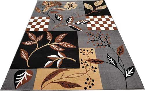 Image of GULDASTA Grey Floral Carpet 7x10 Feet for Living Room | Soft Embossed Fluffy Area Rug for Bedroom & Hall
