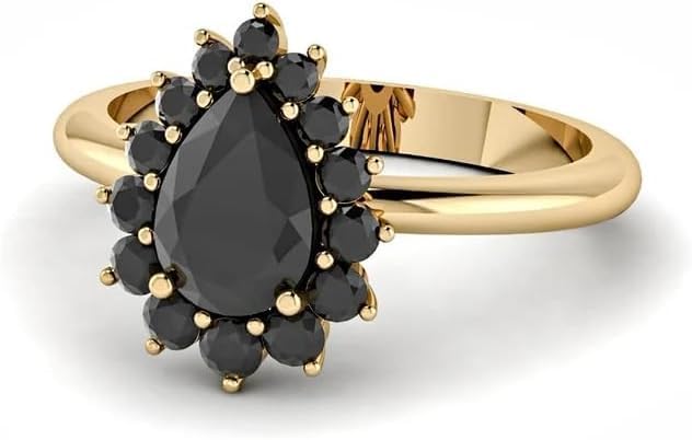 1CT-6CT Vintage Black Onyx Engagement Ring Pear Shaped Dark Black Onyx Bridal Ring Art deco Wedding Ring Anniversary Halo Ring Unique Proposal Ring Promise Ring for Women