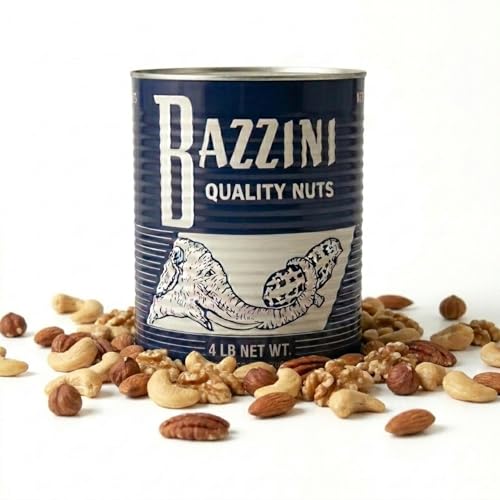 Image of Bazzini Quality Mixed Nuts 4lb Bulk Tin, Includes Cashews, Almonds, Walnuts and Filberts, Premium Roasted Mixed Nuts with Classic Crunch, Lightly Salted, Gluten Free Snack for Parties, Events, and Everyday Snacking