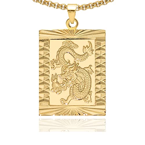 Fashion 18K Gold Plated Dragon Dog Tag Pendant Necklace,22