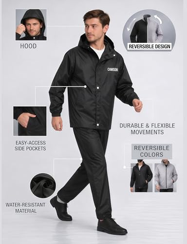 Image of Mens Raincoat Suit with Pant Set Royalia Series | Waterproof Lightweight Breathable Rain Wear | Strong Stitching, Elastic Cuff & Waterproof Zipper Raincoat for men waterproof