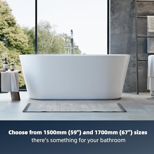 Image of Acrylic Freestanding Bathtub, Deep Soaking Tub with Non-Slip Base, CUPC Certified Free Standing Tub, Chrome Drain Bath Tub, Modern Tub for Bathrooms, White, 59Inch
