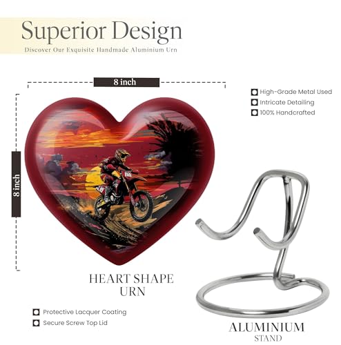 Image of Motorcycle Biker Cremation Urns - Combo of 5 with 8 Inch Heart Ash Holder for Dad & Adult Female and 3 Inch Sunset Keepsake Urns for Mom, Men & Women - Funeral Memorial Ash Containers