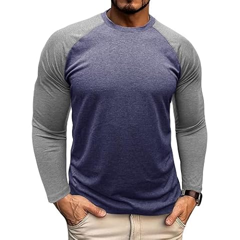 Mens Raglan Long Sleeve T Shirt Color Block Baseball Jersey Muscle Gym Workout Athletic Shirts Casual Tee Top Blue Cover
