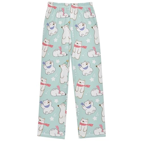 Boy's Pants Cartoon White Bear Scarf Hat Jogger Pants Elastic Waist Long Bottoms Trousers with Pockets 6-14 Years