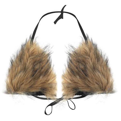 Women Sexy Faux Fur Triangle Deep V Bikini Bra Top Furry Halter Backless Crop Top Cami Clubwear Rave Festival Party Outfit