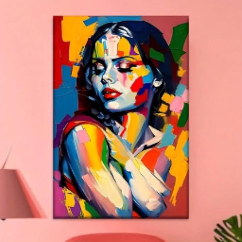 Tableau pour salon abstrait grand format avec portrait coloré - 2