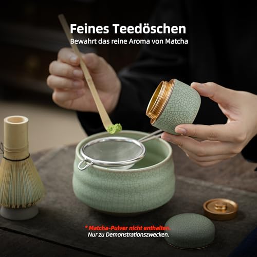 TEANAGOO Matcha Behälter, 2.8 oz Keramik, Doppeldichtung, X6 Lt.grün – Ansicht 2