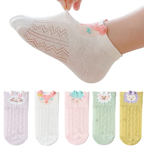 T WILKER 5 Pares de Calcetines para Niña, Calcetines de Algodón de MallaTranspirable Cortos Niños de 1 a 12 Años (E, 1-3 años) Cover