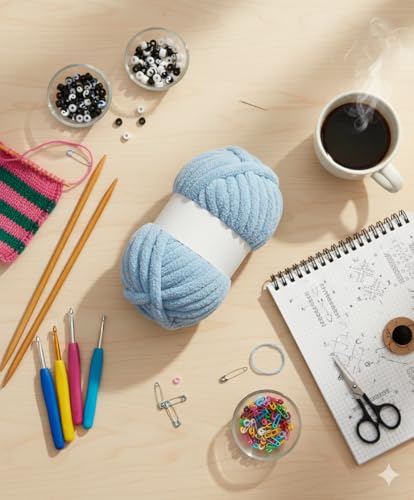 Image of ProKart Premium Blankie Wool, Plush & Cuddly, Chenille Yarn Supersoft Hand Knitting Wool Ball | Blanket Thick /Mottu Yarn Ball Suitable for Hand Knitting and Crocheting (Sky Blue, 100gms x 1 Pack)