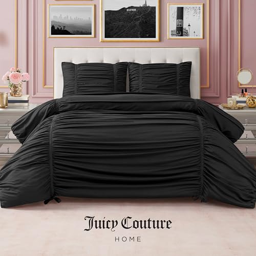 Image of Juicy Couture Ribbon Ruched 2 Piece Twin /Twin XL Comforter Set, Black Bedding Ensemble