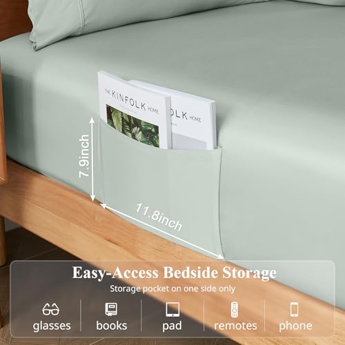 Image of King Size Sheet Set, Viscose Bamboo Sheets for Bed Set 4pcs, 100% Viscose Derived from Bamboo, Hotel Luxury Silky & Cooling for Hot Sleepers, Deep Pocket Up to 17 inch, Sea Glass