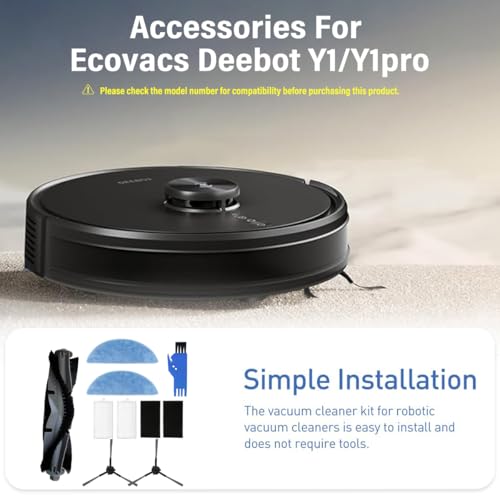 Image of HASTHIP 8Pcs Replacement Accessories for Ecovacs Deebot Y1 /Y1 Pro,Replacement Parts with 1 Main Brush,2 Side Brushes 2 Mops Fliters 1 Cleaning Brush