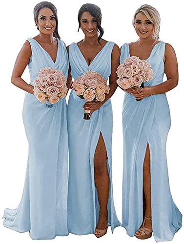 KURFACE Robes de demoiselle d'honneur de mariage à double col en V Robes longues pour femme en mousseline Robe de demoiselle d'honneur Robe de soirée...
