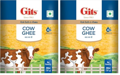 Image of Gits Cow Ghee 200 ml Carton | Pack of 2 | Aroma in every drop |Pure Veg, Pure Cow Ghee, Desi Ghee, No preservatives | Rich Taste & Aroma | Good source of Vitamin A, Delicious, Healthy & Nutritious | Good for Digestion, Heart, Skin and Hair | Homemade taste