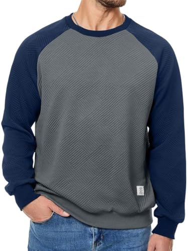 Dokotoo Men Mens Fashion Sweatshirts Fall Winter Patchwork Long Sleeve Patchwork Lightweight Casual Crewneck Pullover Sweatshirts Dark Grey X-Large