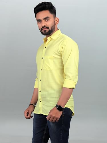 Image of Men Regular Fit Solid Spread Collar Casual Shirt