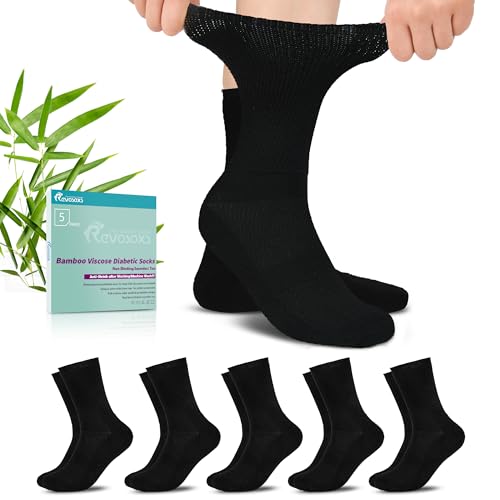 Image of Revosoxs Diabetic Crew Socks for Men Women,Bamboo Viscose Non-Binding Loose Top Wide Socks with Seamless Toe 9-12 10-13