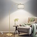 DWTB Gold Arc Floor Lamp for Living Room, Floor Lamp with Adjustable Drum Lampshade, Modern Tall Standing Lamp with Foot Switch, Over Couch Arched Pole Lamps for Reading Bedroom, 8W LED Bulb Included