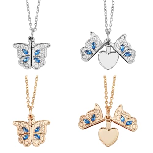 DELORIGIN 4 piezas corazón mariposa medallón collar con imágenes oro/plata acero inoxidable foto medallón colgante regalos personalizados joyería para mujeres