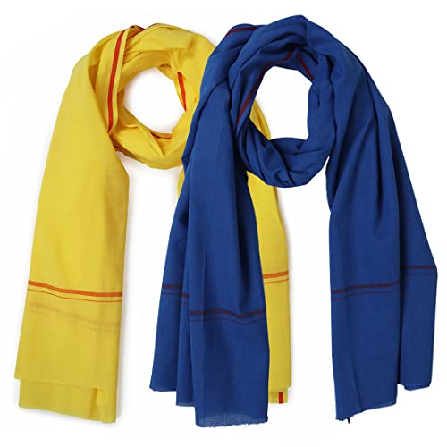 Image of Cotton Skin Friendly Summer Shrink Proof Bath Towel Pure Cotton Gamcha Soft 100% Men Boys All Purpose Living Handloom Blue Yellow (Pack 02)