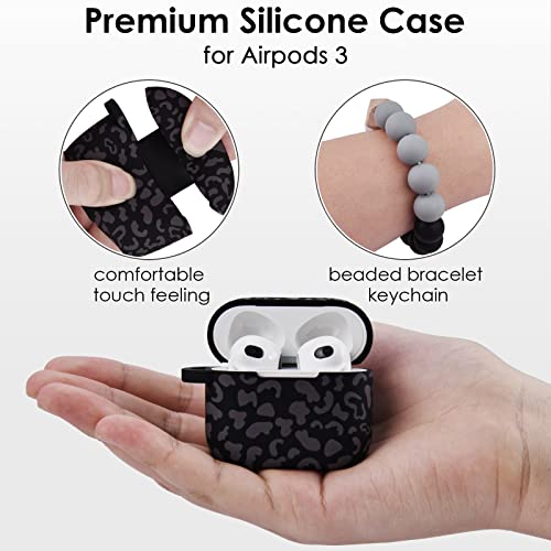Image of Case for Airpods 3 (2021), Filoto Silicone Airpod 3rd Generation Case Cover with Bracelet Keychain, Cute Protective Case for Apple Air Pod 3 Wireless Charging Case Women(Dark Leopard)