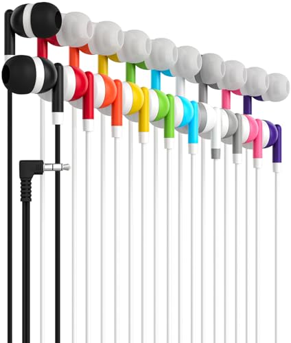 Image of Maeline 50 Pack Bulk Earbuds, Wired 3.5mm in-Ear Headphones for Classroom, Students, School, Individually Wrapped Earbuds for Laptop, Tablet, Chromebook for Travel, Library, Hotel