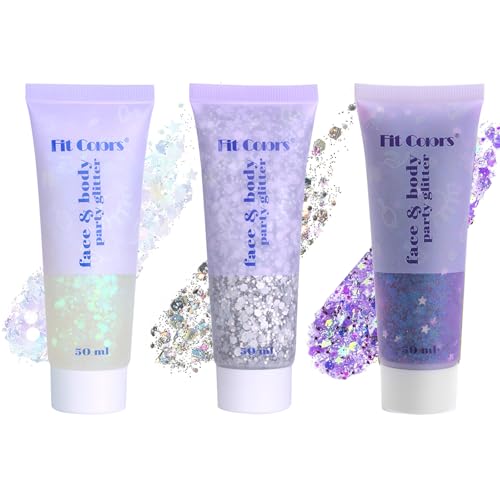 Hair Face Body Glitter Set for Women, White Silver Purple Holographic...
