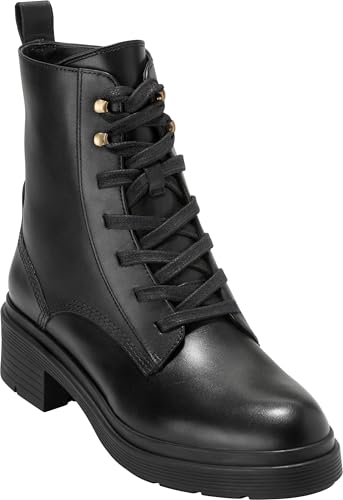 Cole Haan Cole Haan Women's Cherise Lace-Up Lug Boots, Black Leather Water Proof, 9.5-B US