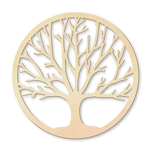 K&L Wall Art Feng Shui Lebensbaum Holzbild Baum des Lebens Wandbild moderne Natur Deko Bilder Wohnzimmer Pappelfurnier Holz ø 60cm