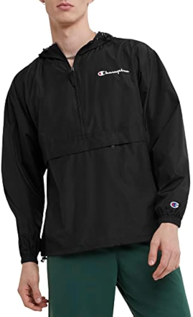 Champion Men's Packable Recycled Windbreaker Jacket, Wind- and Water-Resistant Hooded Jacket