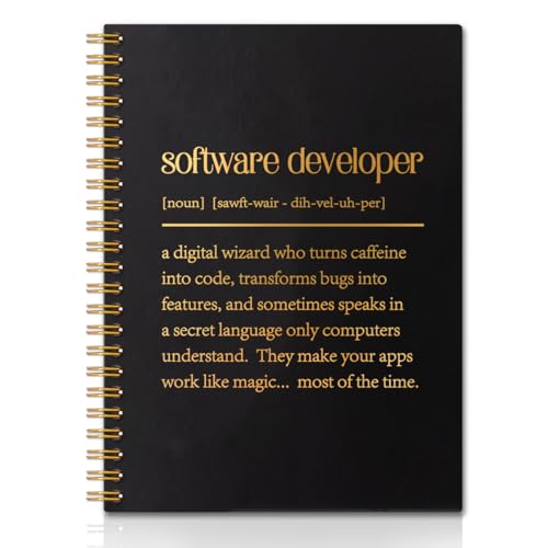 QYUVK Software Developer Gold Foil Hardcover 160 Pages Spiral Notebooks, Inspirational Gift for Best Software Engineer, Programmer Gift, Leaving Going Away Gifts, Thank You Gift for Coworkers