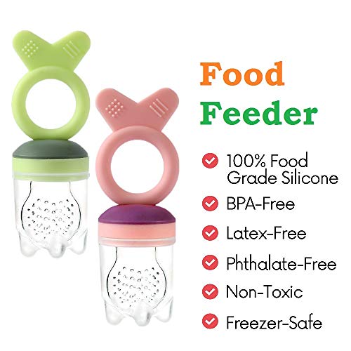 Gedebey Baby Food Pacifier Feeder – (2 Pack) Fruit Silicone Teether with Pacifiers Meshes Infant Teething Toys Fresh Frozen Fruit Teeth Toy Newborn Hygienic Nibbler Cover Set (Green&Pink 3) - Thumbnail 3