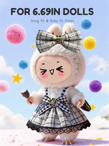 Image of Clothes for LABUBU 6.7inch (17cm) Doll, Cute Outfit Small Dress and Hairpin, Dress Up, Accessories (No Doll) (Black /White Dress)