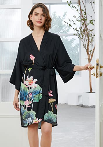 Ledamon Women's Kimono Short Robe - Classic Floral Bathrobe Nightgown2