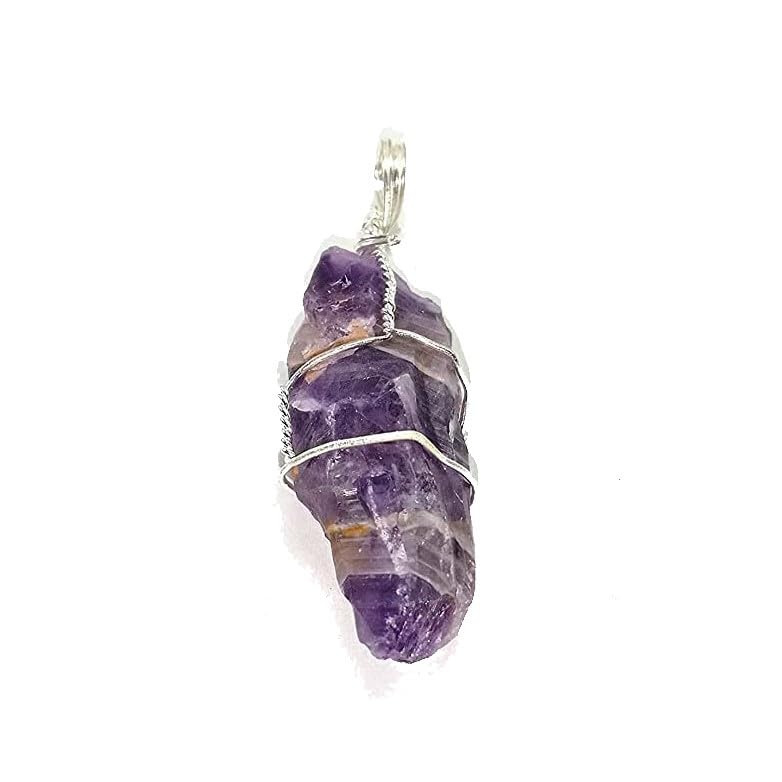 Amethyst Crystal Rough Point Wire Wrap Quartz Pendant