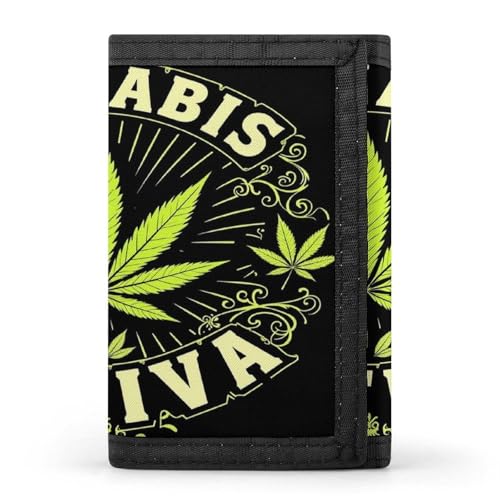 Cute Small Green Weed Leaf Flag Art Wallet for Women, Portable Wallets with ID Pockets, Compact Trifold Wallet for Outdoor Travel