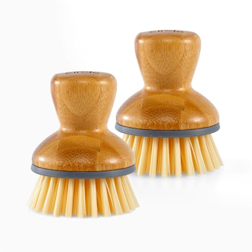 Full Circle Bubble Up Bamboo Dish BrushFamily Safe Formaldehyde-FreeErgonomic Palm Scrubber with Handle for Kitchen Cleaning Dish Scrub Brush for Nonstick Cast Iron & Sink Gray 2 Pk
