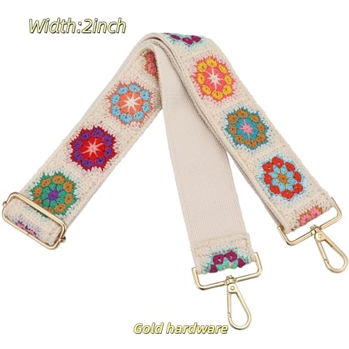 Image of Crochet Flower Purse Strap,Knit Wide Replacement Crossbody for Shoulder Strap Bag Adjustable 2inch Guitar Strap