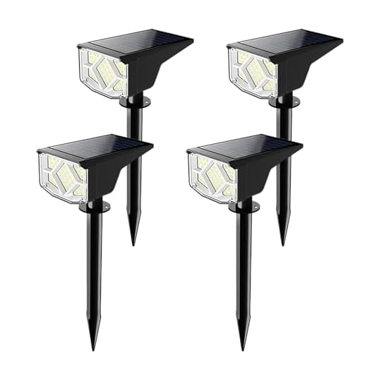 ROMELUCE 4PCS Solar Spotlight Outdoor, 64 LEDs 1000 lumens 3 Lighting Modes Solar Powered Garden Pathway Spotlights, IP66 Solar Powered Landscape Lights Wall Lights in One, for Yard Garden Tree Flag