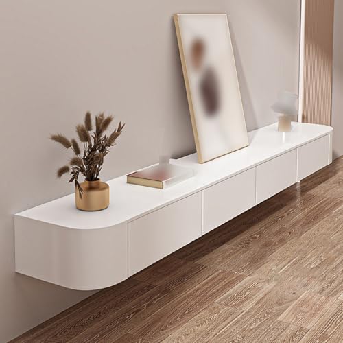 Meuble TV flottant blanc au design suspendu pour un salon moderne et aéré