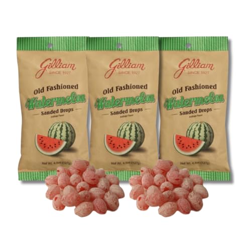 Gilliam Old Fashioned Sanded Drops - Pack of 3 - Traditional Hard Candies - 4.5 oz. Bags (Watermelon)