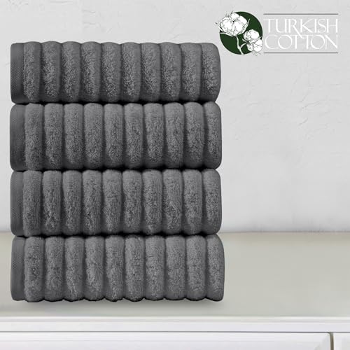 Image of Elegant Comfort Luxury 100% Turkish Cotton Corduroy Ribbed 4 Pack Hand Towel Set 16 x 28 Inch - Absorbent, Super Soft, Quick Dry, Premium Towels for Bathroom, Gym, Spa and Hotel Use, Gray