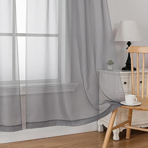 Image of Simplebrand Rod Pocket Top Solid Voile Sheer Curtains for Bedroom, 54 Inch Length Drapes Set of 2, Lightweight and Light Filtering Elegant Ivory Curtains Panels Window Treatment, 42Wx54L, Grey