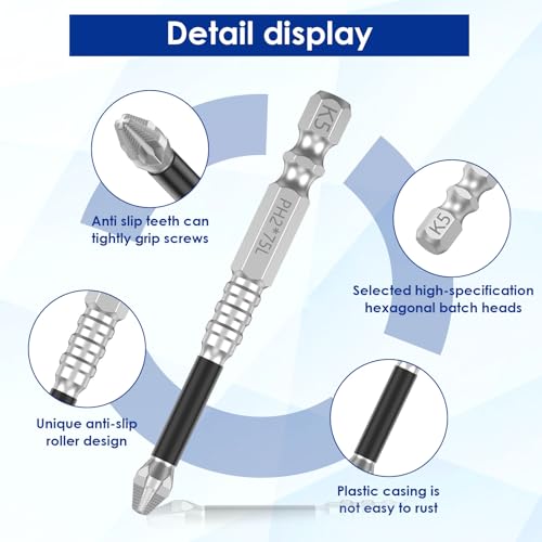 Image of 18Pcs High Magnetic Screwdriver Drill Bit Set, Impact Resistant Non Slip Bit, Strong Magnetic Durability Screwdriver Bits for Electric Screwdrivers Rusted Screws, 25 50 65 70 75 90 100 120 150mm